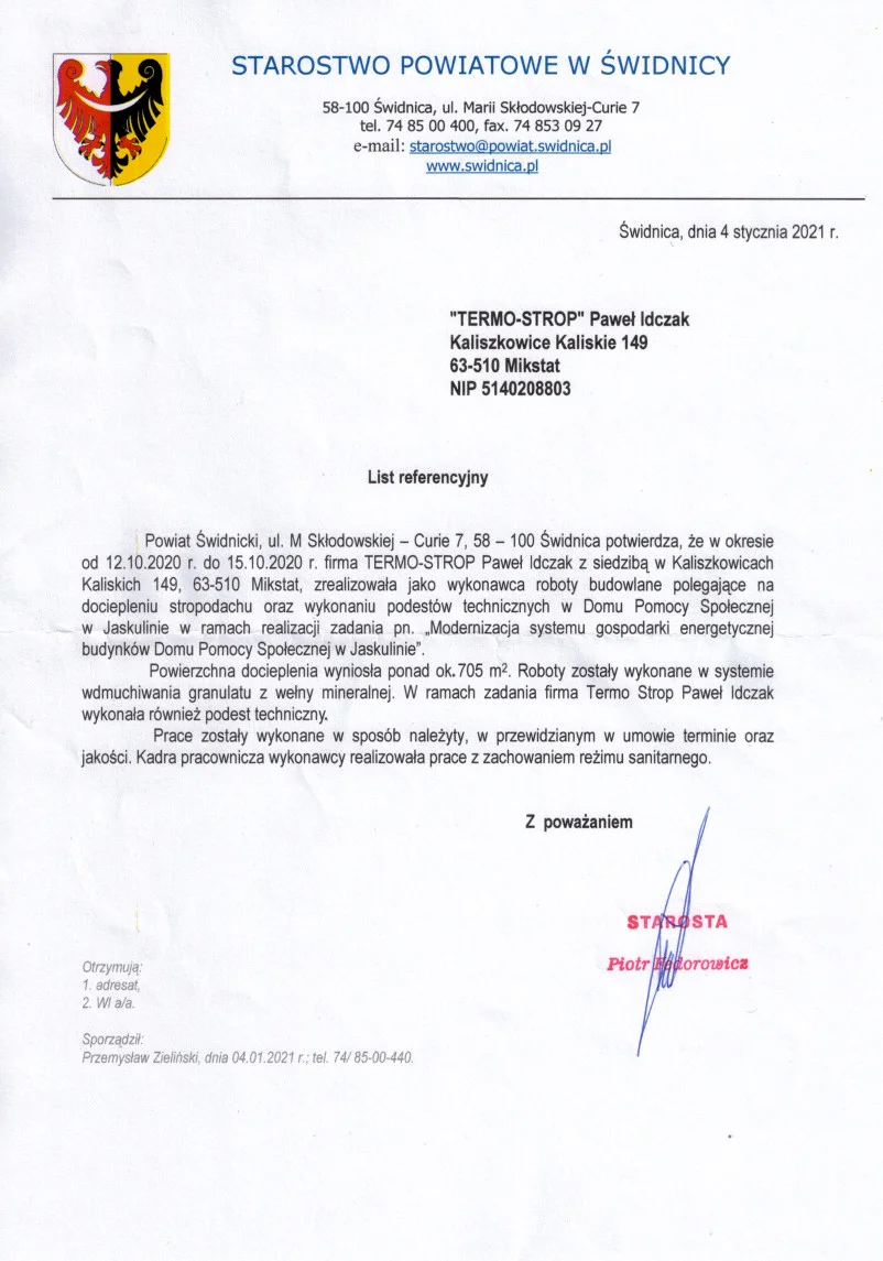 Referencje Starostwo Powiatowe w Świdnicy