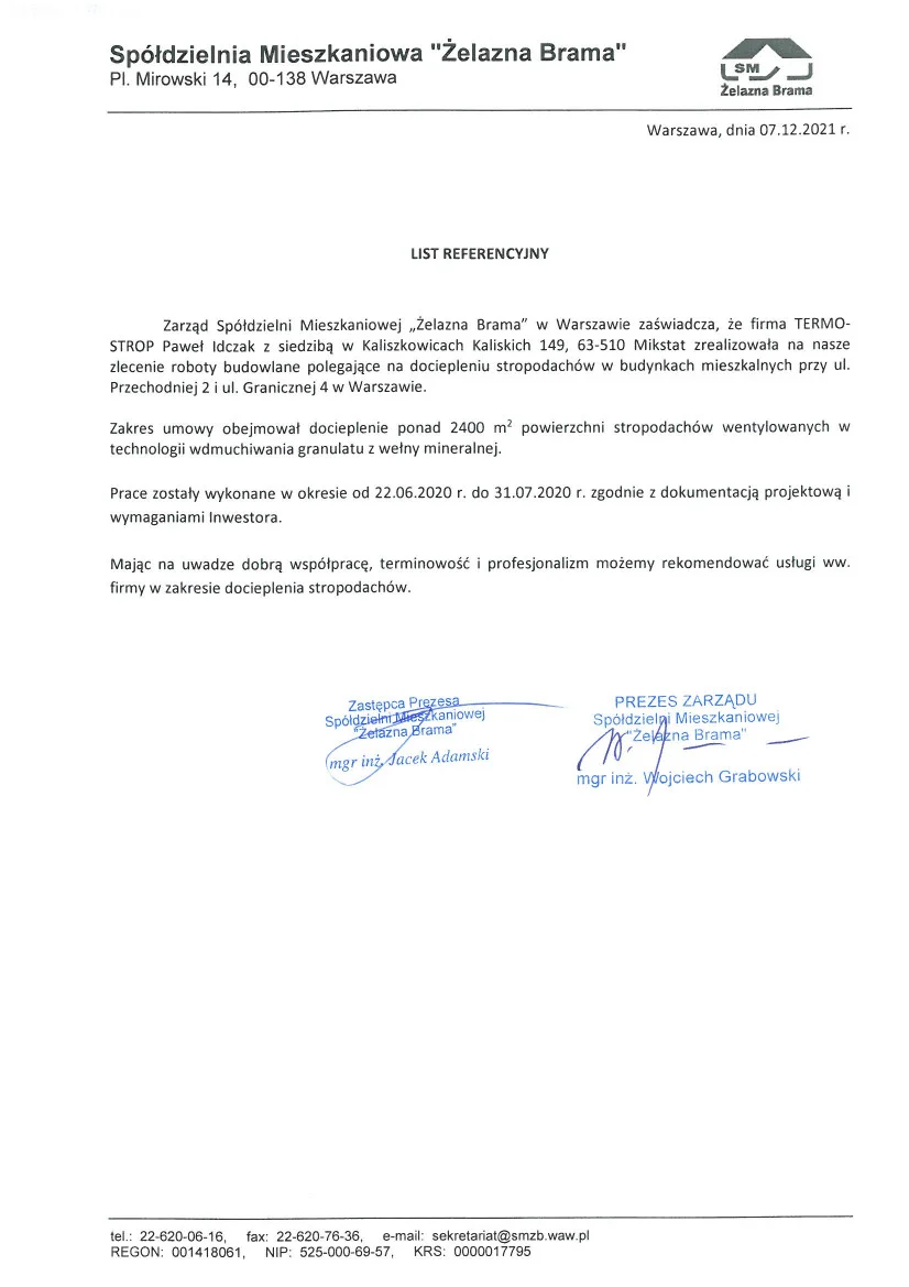 Referencje Spółdzielnia Mieszkaniowa Żelazna Brama